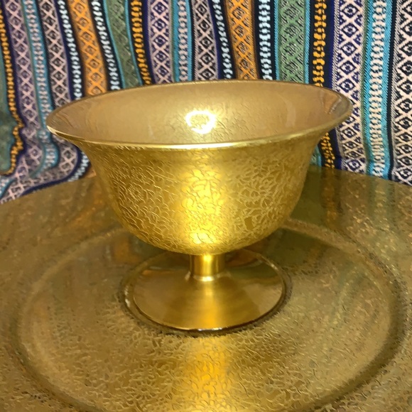 Art Deco 24k gold embossed glass chip dip / veggie / fruit tray & dish - Picture 3 of 13